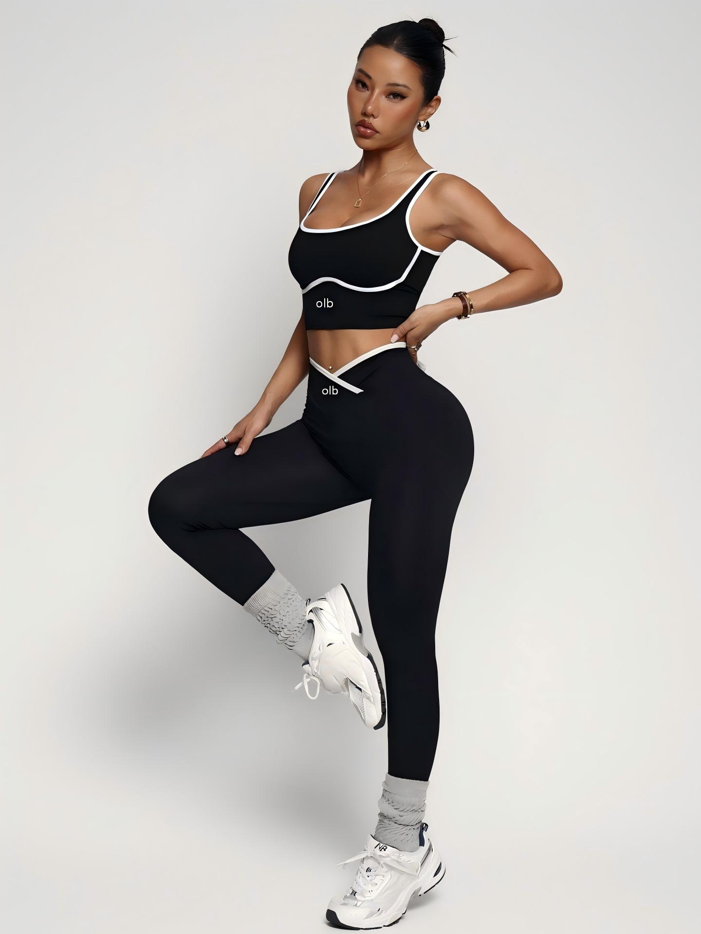 Sports Bra Racerback - ชุดออกกำลังกาย 2 ชิ้น ประกอบด้วยเสื้อชั้นในกีฬาและกางเกงเอวสูง ยกสะโพก ดีไซน์หรูหราและสวมใส่สบายสำหรับผู้หญิง