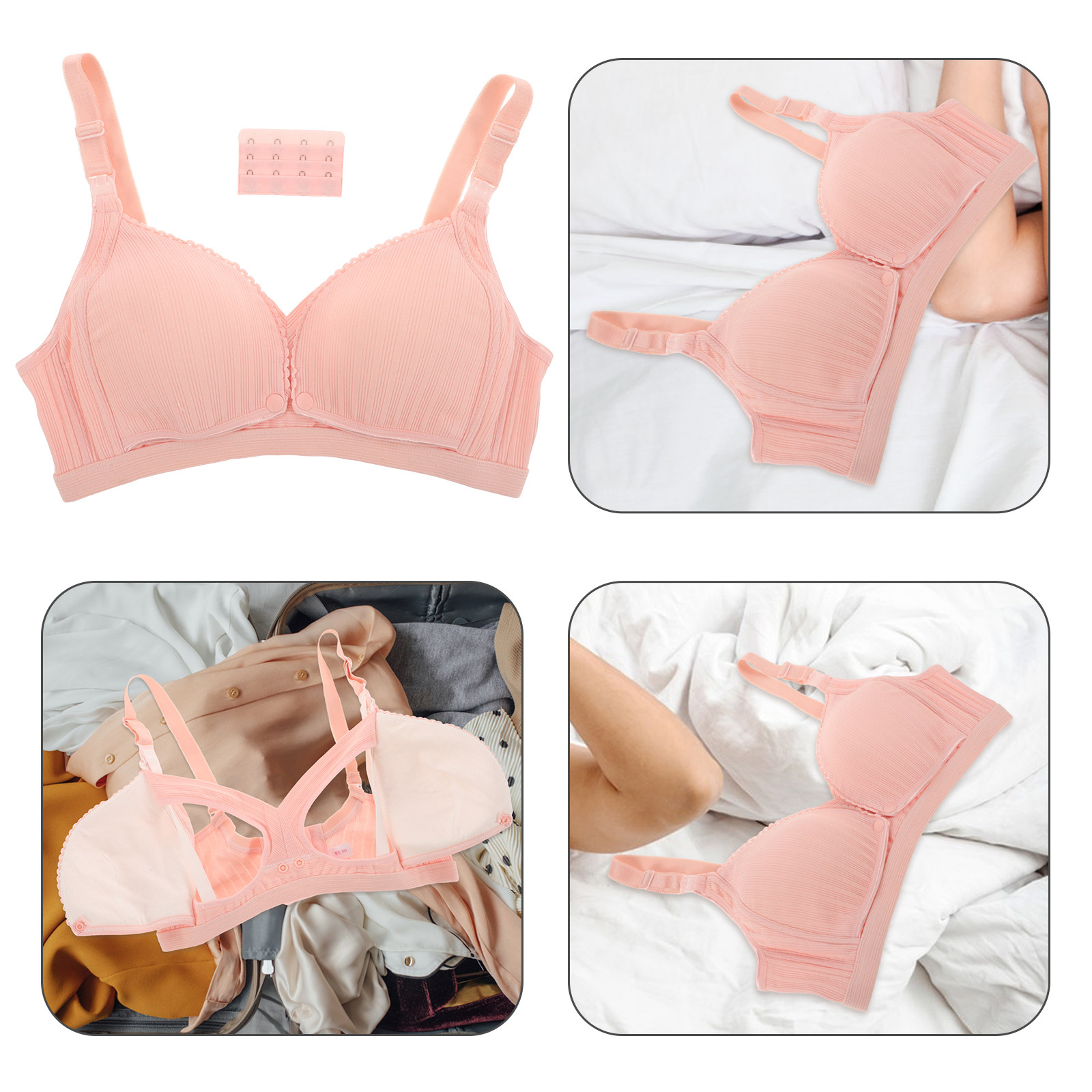 Nursing Bra Clip - บราให้นมไร้สาย สีชมพู แบบมีลายริ้ว บาง 38 85