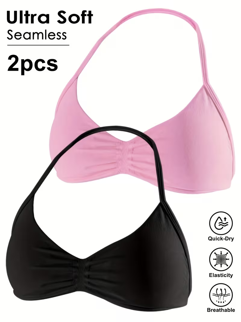 Underwire Bra Padded - เสื้อครอปออกกำลังกายแบบไร้ตะเข็บ 2 ชิ้น เซ็กซี่ เปิดหลัง สำหรับผู้หญิง