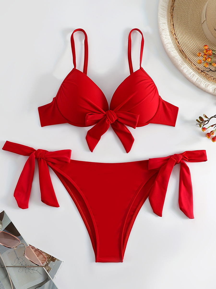 Underwire Bra Padded - เซ็กซี่ผูกปม Underwired Bra ถ้วยบิกินี่ผู้หญิงชุดว่ายน้ําหญิงชุดว่ายน้ําบิกินี่สองชิ้นชุด Push Up