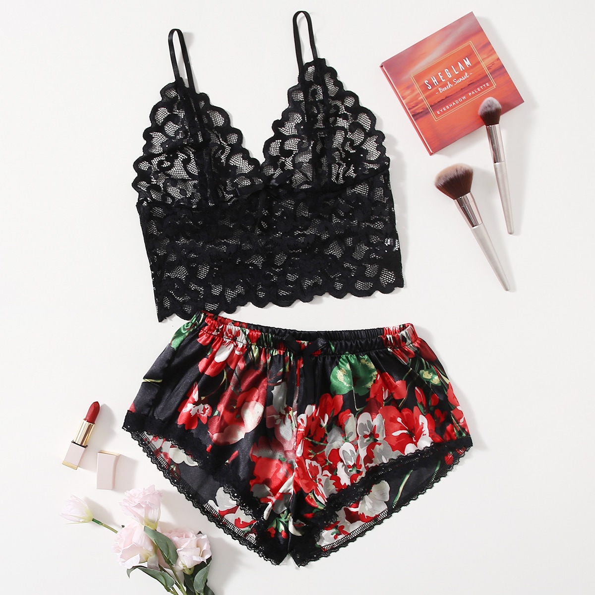 ชุดนอนลูกไม้ลายดอกไม้สำหรับผู้ - Lace Bralette Set บทวิจารณ์และราคา